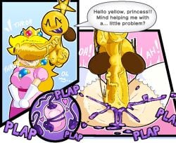 1futa 1girls backsack balls blonde_hair breakcoreyuri female futa_on_female futanari huge_balls huge_cock impregnation mario_(series) mario_and_luigi_(series) mating_press nintendo on_back paper_peach princess_peach small_but_hung spread_legs starlow super_mario_bros. vaginal_penetration yellow_skin