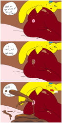 3_panel_comic anthro anus asking_viewer blush border breath brown_body candy candy_feces chocolate comic crowning_feces dessert dialogue diarrhea ellipsis english_text enjoying_the_go eye_roll eyebrows fakemon feces feces_pile female female_pooping floppy_ears food food_creature food_feces fur genitals hand_on_butt hi_res lagomorph leporid living_marshmallow long_ears looking_at_viewer looking_pleasured lying mammal mochamel_(theonetruesinner) narrowed_eyes nude nude_anthro nude_female on_side open_mouth open_smile peeps pooping rabbit raised_eyebrow scat scatplay smile solo speech_bubble talking_to_viewer text theonetruesinner unusual_feces vulva white_border yellow_body yellow_fur
