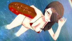 1girls amber_eyes bikini bikini_bottom bikini_top black_hair black_hair_female cinder_fall hair_over_one_eye half-dressed half_naked half_naked_female logang45 rwby solo_female