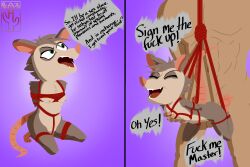 2026 3:2 alma_(pricklypastor) american_opossum anthro arm_tuft artist_logo balls balls_deep bdsm bondage bound breast_fondling breast_play breasts brown_body brown_fur butt chest_tuft consent_themes digital_drawing_(artwork) digital_media_(artwork) dominant duo elbow_tuft english_text female fondling frogtied from_behind_position fur genitals hand_on_breast hi_res human interspecies knee_tuft larger_dom leg_tuft legs_tied logo male male/female male_penetrating mammal marsupial multicolored_body multicolored_fur multiple_scenes muscular muscular_male nipples nude open_mouth penetration pricklypastor_(artist) restraints rope rope_bondage rope_harness sex shoulder_tuft signature simple_background size_difference small_breasts smile speech_bubble submissive suspension suspension_bondage tail text tuft two_tone_body two_tone_fur