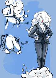 1girls air_creature air_humanoid ass big_breasts breasts business_suit cartoon_network cloud cloud_creature cloud_humanoid flashing milf red_lipstick robo-sama the_amazing_world_of_gumball white_body white_hair white_skin yuki_yoshida