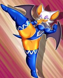 anthro bat blue_eyeshadow female female_only makeup rouge_the_bat skin_tight solo solo_female sonic_(series) stockings tan tasogare_aozora thick_thighs thighs white_hair wings