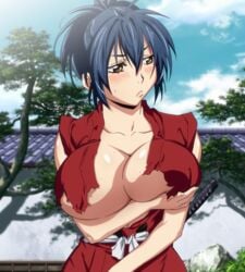 1girls big_breasts blue_hair breasts female hoods_entertainment huge_breasts kaneko_hiraku manyuu_chifusa manyuu_hikenchou screencap solo