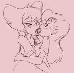 2girls age_difference color_request disney female female_only french_kiss goof_troop kissing monochrome no_humans peg_pete rough_sketch roxanne_(goof_troop) tongue tongue_kiss tongue_out ungulatr yuri