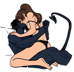 1boy 1girls blue_fur bra female foreplay kitty_pryde kurt_wagner male marvel marvel_comics nightcrawler panties punkrotta romantic romantic_couple shadowcat suggestive tail underwear x-men