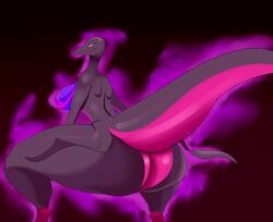 1girls anthro anthrofied ass aura back bald big_ass black_background black_scales crouching female gradient_background half-closed_eyes huge_ass looking_at_viewer looking_back mature_female nintendo nude pink_scales pokémon_(species) pokebii pokemon pokemon_(species) pokemon_sm purple_scales rear_view reptile salazzle scales scalie simple_background smile solo squatting tail thick_thighs thigh_gap video_games wide_hips