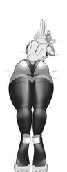 1girls 4hbdc big_ass dark-skinned_female dark_skin female female_only hero_outfit_(mha) laying_on_stomach leotard miruko monochrome my_hero_academia rabbit_ears rabbit_tail rumi_usagiyama solo solo_female thick_thighs thighhighs white_hair