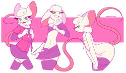 1boy androgynous anthro crossdressing femboy furry gay girly green_eyes lewdness mammal mouse naked partially_clothed pink_background reggie_(whygena) simple_background suggestive tail trap undressing white_background white_fur whygena whygena-draws