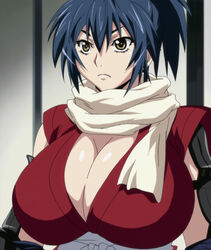 1girls big_breasts blue_hair cleavage female hoods_entertainment huge_breasts manyuu_chifusa manyuu_hikenchou screencap solo