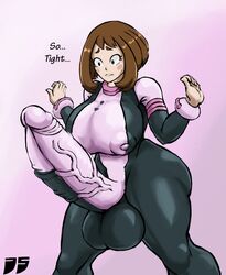 balls_in_bodysuit big_ass big_breasts big_penis bodysuit d5 futa_only futanari my_hero_academia ochako_uraraka penis_in_bodysuit thick_thighs