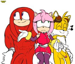 2boys amy_rose amy_rose_(boom) clothed clothed_female clothed_female_nude_male colored edit excito female flaccid foreskin hand_on_waist handjob imminent_masturbation knuckles_the_echidna male nude nude_male sega shrug sonic_(series) sonic_boom sonic_the_hedgehog_(series) tails third-party_edit uncut