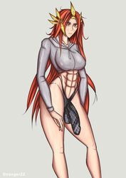 1futa abs balls big_breasts big_penis body breasts futa_only futanari gym league_of_legends legs leona_(league_of_legends) long_hair penis penis_under_clothes strangerzz thong