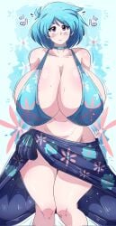 1girls alvarodibujill1 bikini blue_hair blush breasts_bigger_than_head enormous_breasts gigantic_breasts heart huge_breasts hyper hyper_breasts jenny_(kitsune_trash) looking_at_viewer massive_breasts short_hair tagme