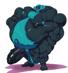 anthro balls belly big_balls big_belly big_muscles big_penis bobert chest_tuft erection fangs felid fur genitals hairy_armpits hi_res huge_balls huge_cock huge_muscles hyper hyper_balls hyper_genitalia hyper_muscles hyper_penis lion looking_at_viewer male male_only mammal multicolored_body multicolored_fur musclegut muscular nipples nude pantherine penis rolibar simple_background tuft vein veiny_penis white_background