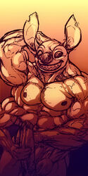 1:2 2011 4_arms alien anthro anthrofied big_muscles disney erection experiment_(lilo_and_stitch) furry_(artist) genitals gradient_background grin hand_behind_head hand_on_penis humanoid_genitalia humanoid_penis lilo_and_stitch male male_only multi_arm multi_limb muscular muscular_male nipples notched_ear pecs penis simple_background smile solo stitch vein