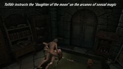 1boy 1girls 3d age_difference animated ass bedroom dat_ass doggy_style female indoor large_breasts mod muscular_female nude old_man on_floor short_hair skyrim sorcerer sound the_elder_scrolls video white_hair wizard