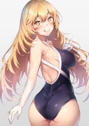 +_+ 1girls 2018 :q ass back bangs bare_back blonde_hair blush breasts closed_mouth competition_school_swimsuit competition_swimsuit cowboy_shot elbow_gloves eyebrows_visible_through_hair female gloves grey_background high_resolution lace lace-trimmed_gloves lace_trim large_breasts long_hair looking_at_viewer looking_back middle_w new_school_swimsuit one-piece_swimsuit shokuhou_misaki simple_background smile solo spider_web_print sukumizu swimsuit symbol-shaped_pupils teenage_girl teenager to_aru_kagaku_no_railgun to_aru_majutsu_no_index tongue tongue_out usa_b w white_gloves yellow_eyes young