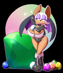 anthro bare_thighs bat big_breasts cleavage female female_only huge_breasts kojiro-brushard large_breasts makeup panties purple_eyeshadow rouge_the_bat solo solo_female sonic_(series) tan thighs white_hair zipper_pull_tab