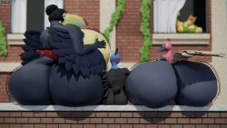 3d 3d_(artwork) anthro ass ass_bigger_than_breasts ass_bigger_than_head ass_bigger_than_torso ass_focus avian bbw big_ass big_breasts big_butt bird blender bottom_heavy breasts butt cassowary exhibitionism fat female/female flustered furry greg_(artist) heart_symbol huge_ass huge_breasts huge_butt hyper hyper_ass hyper_breasts hyper_butt larger_female lesbian looking_at_another looking_at_viewer looking_back looking_pleasured maritza_(greg) mini_giantess motion_lines nora_(greg) nude oc ocs original_character original_characters overweight overweight_female peacock ruby_(greg) sitting smaller_female ssbbw toucan trio wide_ass wide_hips yuri