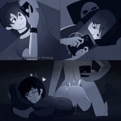 anal anal_sex boy_pussy bussy dark_room emo_boy femboy fucking_ass gay gay_male gay_sex heart_symbol hugging_pillow kaizugaku leaking_cum leaking_precum on_bed phone phone_in_hand phone_screen plap railed railing submissive_male twink