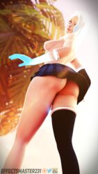 1girls 3d ass blender blue_eyes breasts effectsmaster231 elaina_(effectsmaster231) female female_only long_hair looking_back looking_down nipples skirt smile solo sunlight thighhighs topless upskirt viewed_from_below white_hair