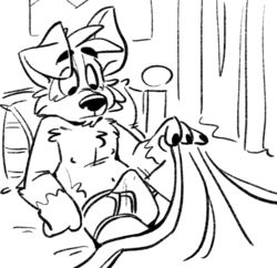 anthro arousal aroused briefs canid canine canis clothing domestic_dog dude erection hi_res male male_only mammal matt matt_riskely monochrome tinydeerguy underwear