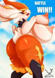 1girls anthro anthrofied areola ass big_ass big_breasts big_ears blue_fur blush bodily_fluids breasts chubby cinderace female fur furry hi_res huge_areolae huge_ass huge_breasts huge_nipples huge_thighs lagomorph long_ears looking_back mammal nintendo nipples nude orange_eyes orange_fur outdoors pokémon_(species) pokemon pokemon_ss pose pussy signature smile solo standing sweat text thick_thighs usssar12 video_games wet white_fur wide_hips