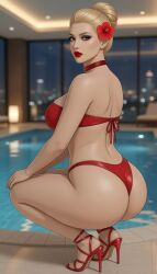 1girls ai_assisted ai_generated ass asscheeks back-tie_bikini back_view backboob bandeau bandeau_bikini belt_choker big_ass bikini bikini_bottom blonde_hair blurred_background bubble_butt cel_shading choker city_background eyelashes eyeshadow female flower_in_hair grok hair_bun hands_on_knees heels hibiscus large_ass lipstick long_hair looking_back_at_viewer lounge_chair micro_bikini midriff milf narrow_waist night ponytail poolside realistic rear_view red_bikini red_clothing rgomez007 seductive self_upload side_view sideboob skimpy solo_female squatting stern_expression strappy_heels swimming_pool thick_thighs updo wide_hips