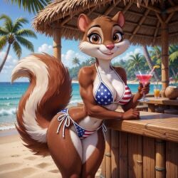 original original_character oc 1girls 1female ai_generated tagme solo solo_female female female_only female_focus looking_at_viewer anthro anthro_only anthro_female furry furry_only furry_female squirrel squirrel_humanoid squirrel_girl brown_fur brown_eyes drink holding_drink beach day daytime bikini american_flag_bikini ocean water hires high_resolution white_fur two-tone_fur two-tone_tail brown_tail white_tail multicolored_tail multicolored_fur multicolored_body two-tone_body white_body brown_body animal_ears smile smiling smile_at_viewer smiling_at_viewer smiling_female american_flag_print