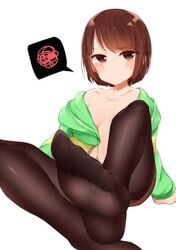 1girls 2d angry artist_request brown_hair chara feet feet_in_camera female female_only foot_fetish foot_focus footwear human human_female human_only leggings pantyhose small_breasts solo source_request undertale undertale_(series) undressing