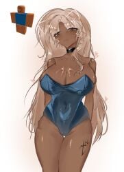 1girls big_breasts big_thighs black_body black_skin blonde_hair bodysuit breasts bunnysuit choker cleavage eternal_towers_of_hell juke's_towers_of_hell lifeless_eyes long_hair obbyist octawave reference_image roblox roblox_game robloxian rule_63 self_upload shadow_obbyist smile suggestive tan_skin tattoo thighs top_towers_community white_hair ynjve