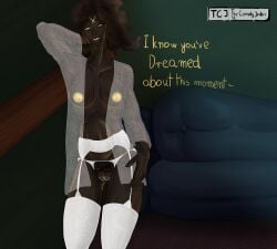deadlock haze_(deadlock) lingerie horny horny_female seductive pussy pussy_juice pussy_juice_drip pubes dark_skin dark-skinned_female 1girls talking_to_viewer talking looking_at_viewer valve thecomedyjester 2d tagme naked naked_female loose_hair breasts
