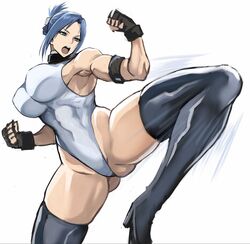 1girls abs big_breasts blair_dame breasts cleavage female female_only large_breasts looking_at_viewer muscles muscular muscular_female panties shibusun solo spread_legs street_fighter thighhighs