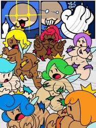 1boy 6+girls angry angry_face ass barefoot belly belly_button big_ass big_breasts blonde_female blonde_hair blue_body blue_fur blue_hair blue_sprixie_princess breasts cat_mouth cat_smile cat_toad claws clothes_ripping comic_panel convenient_censoring covering covering_breasts covering_self crown curly_hair cyan_sprixie_princess dark-skinned_female dark_skin destroyed_clothing eyelashes full_body_suit green_hair green_sprixie_princess half-closed_eyes large_breasts light-blue_sprixie_princess light-skinned_female light-skinned_male light_skin mario_(series) mob_face motion_lines nintendo nude nude_female open_mouth orange_hair orange_sprixie_princess ponytail purple_hair purple_sprixie_princess red_hair red_sprixie_princess shocked shocked_expression short_hair shortstack signature simple_background simple_eyes sprixie_princess super_mario_3d_world surprised surprised_expression tan_body tan_skin tan_skinned_female tears thick_thighs toad_(mario) toni_oni wings yellow_hair yellow_sprixie_princess