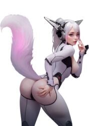 pixie_(lust_goddess) lust_goddess android cat_tail cat_ears big_ass big_booty big_butt pink_eyes grabbing_from_behind sexy_pose cat_girl bodysuit furry ai_generated transparent_background