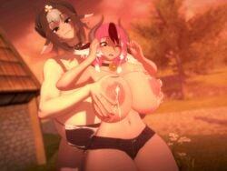 animated breast_milk breasts_bigger_than_head cow_girl cute_birdd foghorn_lewdhorn gif kaori_(cute_birdd) koikatsu lactation lily_(cute_birdd) squeezing_breast squirting tagme