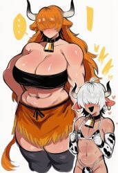 novelai kortai ai_generated tagme original_character delia_toro highland_cattle highland_cow muscular muscular_female cow cattle size_difference bigger_female femboy femdom femboy_on_female milo_moo