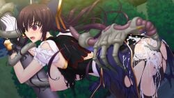 1girl after_sex ass bent_over bestiality black_pantyhose blush bound breasts brown_hair bug censored cum cum_in_ass cum_in_pussy cum_on_ass cum_on_body cumdrip drooling empty_eyes game_cg genseishinki_sacred_virth gloves hair_ribbon hanging_breasts interspecies large_breasts large_variant_set long_hair magical_girl monster monster_on_female nipples non-web_source official_art open_mouth outdoors panties pantyhose ponytail rape red_eyes restrained ribbon sacred_noire saliva self-datamine solo tears tentacle_sex tentacles torn_clothes torn_panties torn_pantyhose underwear variant_set white_gloves white_panties yuugure_pairo yuuki_setsu