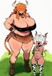 novelai kortai ai_generated tagme original_character delia_toro highland_cattle highland_cow muscular muscular_female cow cattle size_difference bigger_female femboy femdom femboy_on_female milo_moo