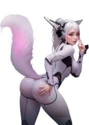 pixie_(lust_goddess) lust_goddess android cat_tail cat_ears big_ass big_booty big_butt pink_eyes grabbing_from_behind sexy_pose cat_girl bodysuit furry ai_generated transparent_background