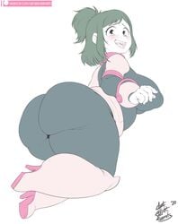1girls 2020 alternate_breast_size alternate_costume alternate_outfit ass bbw big_ass big_breasts blush breasts captainjerkpants chubby cosplay dated embarrassed eye_contact female green_hair high_heel_boots high_heels huge_ass huge_breasts impossible_clothes inko_midoriya looking_at_viewer looking_back mature_female milf mother my_hero_academia ochako_uraraka_(cosplay) overweight overweight_female patreon short_hair source_request text thick_thighs url venus_body watermark wide_hips
