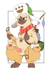 absurd_res animal_genitalia animal_penis anthro balls capcom clothing felid feline felyne genitals hi_res hood lynian male mammal monster_hunter palico penis saljidark solo