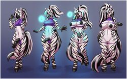 1boy 1girls 2020 5_fingers anthro anthro_only black_penis blue_eyes breasts closed_mouth collar commission female full_body fur furry gender_transformation hands-free horsecock lavenderpandy looking_to_the_side male male_to_female mammal mammal_humanoid mouth_closed mtf_transformation multicolored_hair open_mouth original_character panties penis pointy_ears purple_panties purple_shirt sequence short_hair transformation white_fur zebra