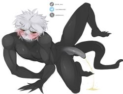 black_skin die_of_death_(roblox) green_eyes penis piss pissing pursuer_(die_of_death) urine white_background white_hair