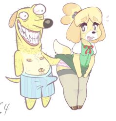 almost_naked_animals animal_crossing anthro breasts canid canine canis clothed clothing domestic_dog duo erection female howie howie_(almost_naked_animals) imminent_rape isabelle_(animal_crossing) male mammal nintendo nipples solanacia straight video_games what