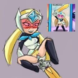 blush brawl_stars hairy_pussy insertion masturbation no_panties solo_female starr_nova_(brawl_stars) upskirt