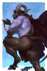 1boy abs anthro anthro_only ass back back_muscles back_view bara hairy hairy_male horns looking_at_viewer male male_only mammal muscles muscular muscular_anthro muscular_ass muscular_back muscular_male muscular_thighs nipples solo solo_focus solo_male standing tail taran_fiddler thick_ass thick_thighs toned toned_ass toned_back toned_body triceps cape red_cape bell snow snowing krampus red_eyes brown_fur loincloth red_loincloth pointy_nails fangs fangs_out brown_tail big_ass big_butt looking_back big_horns
