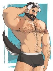 quietscrappy male male_only solo bara furry_ears furry_tail venator_(deadlock) deadlock muscular muscular_male hairy beard daddy dilf