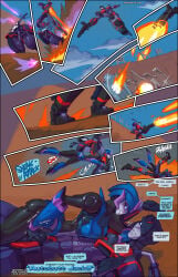 1boy 1girls arcee arcee_(prime) bare_arms bare_legs bare_shoulders bare_thighs big_breasts blush clothed clothing color comic english_text female fred_perry hi_res jack_darby large_breasts male male/female page_2 robot robot_boy robot_girl robot_humanoid robot_joints robotic_arm standing text text_bubble thick_thighs train transformers transformers_prime