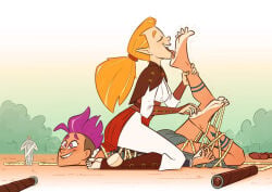 2girls absurdres adventurers aftermath barbarian barbarian_woman barefoot biting_lip blonde_female bondage boots_removed cleric countershade_feet cute_female_feet dagger dnd dnd_character dominant_female duel dungeons_and_dragons dyed_hair elf_ears elf_female elf_girl elf_on_human fantasy fantasy_world female_focus females_only foot_fetish foot_focus foot_lick foot_play foot_worship girl_on_girl happy_dom happy_female happy_sub heart-shaped_pupils highlighted_soles highres human_on_elf interspecies licking_foot licking_sole light-skinned_female loving_it oc original_characters purple_hair restrained rope_bondage stirrup_legwear stirrups submissive_female tanned_female tattoo the-flying-hamster tickle_fetish tickle_torture tickling tickling_feet ticklish_feet ticklish_female tied_up tongue_on_foot tongue_out two_tone_feet yuri